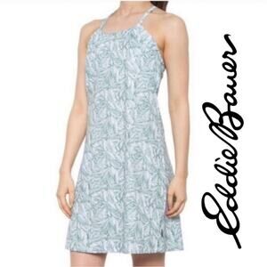 Eddie Bauer Harmony Dress in Green/White Leaf Pattern Large